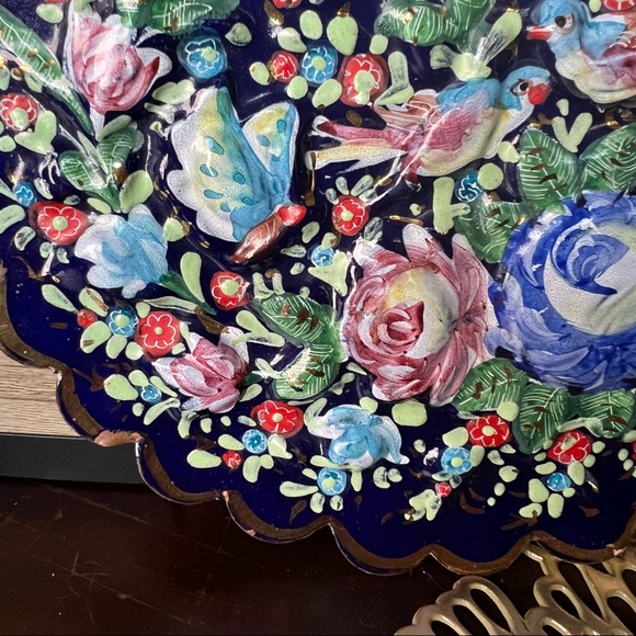 Vintage Persian Hand Painted Enamel on Copper Hanging Dish - Picture 12 of 14